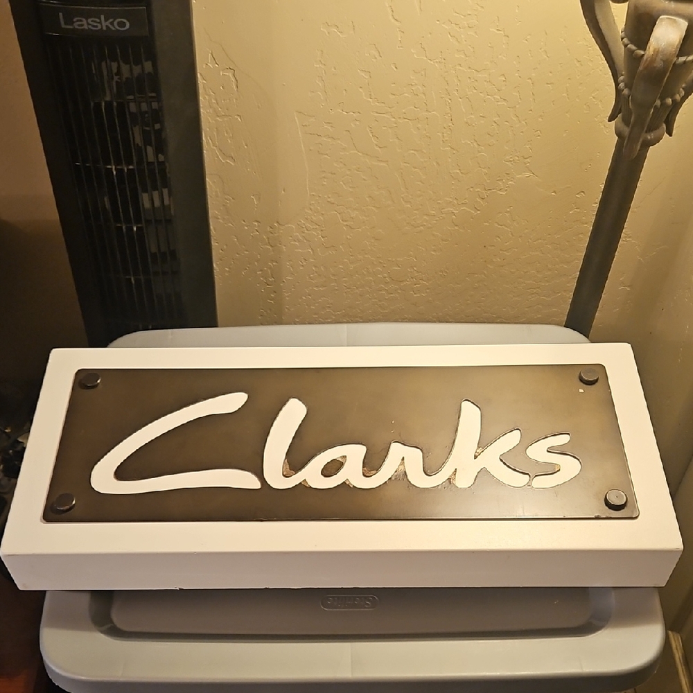 Clarks Brown and White Shoe Shop Display Sign